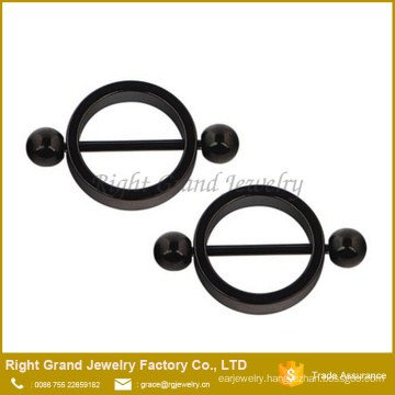 Surgical Steel Black Titanium Plated Circle Shape Ball Nipple Rings